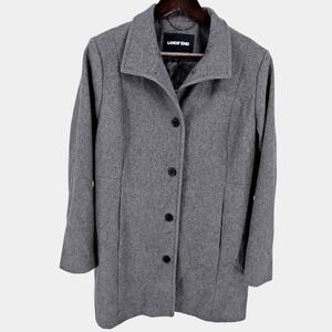 Lands End Wool Blend Peacoat Jacket Womens‎ 16 XL Gray Button Down Mid Coat